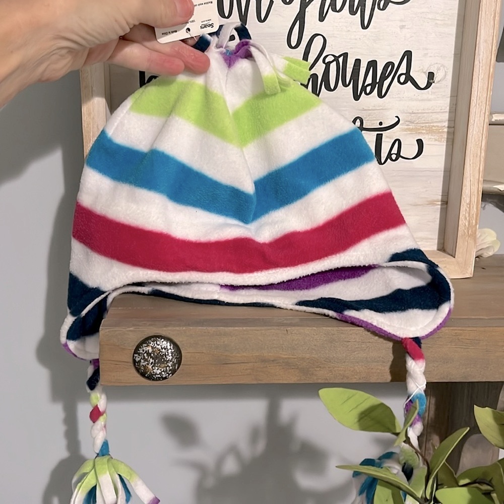 Joe Boxer Colorful Fleece Hat Aviator Striped Cap Winter Toboggan Girls New
